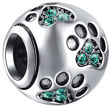 Mai Geburtsstein Dog Paw Print Charms passen Pandora erster Muttertag Armband, 925 Sterling Silber Hund Mama Pfote Druck Perlen mit Geburt Stein, Mom Geburtstag Geschenk für Tochter/Oma/Grandma