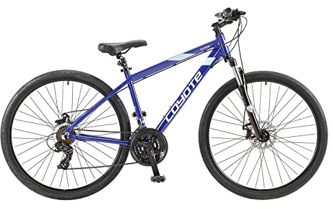 Coyote ALPINE Gents's Front Suspension Hybrid Bike With 700C Wheels 17.5-Inch Aluminium Frame, 21-Speed Shimano Gearing & Shimano EZ Fire Shifters,disc Brake, Blue Colour