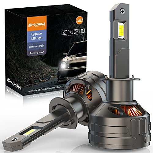 D-Lumina H1 Led Headlight Bulb 120W 30000LM,High Lumens LED Kit,6500K Cool White, IP68 Waterproof and Advanced Cooling System, Halogen Upgrade Replacement, Pack of 2