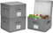 Lifeforce Set of 3 Foldable Grey Fabric Storage Boxes with Lid, 32L Storage Cubes with 3 Sides Sturdy Handles, Wardrobe Storage Organiser Storage Bins for Shelves, Wardrobe, Office
