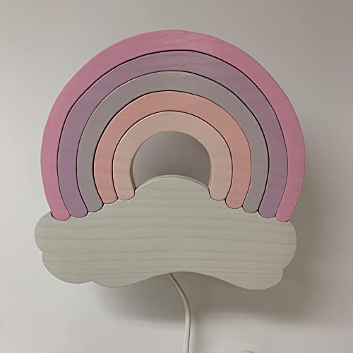 Clevere Kids Kinder-Wandlampe Alle meine Tiere | Handarbeit aus der EU | hochwertige Leselampe, Nachtlicht aus Holz | E14 (Regenbogen rosa)