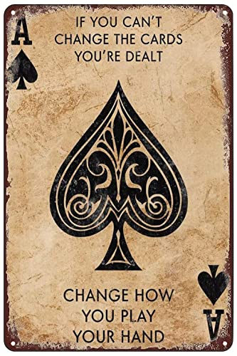 SREELEATHERS Ace of Spades Poker-Karten-Stil, Vintage-Metall, Poster, Wechselspiel, Blechschild, Wandkunst, Dekoration, Plakette für Zuhause, Bar, Kneipe, Café, Schlafzimmer, Büro, 20,3 x 30,5 cm