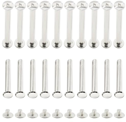 CEEYSEE 50Pcs(25Set) Silvery Chicago Screws Assorted Kit M5 x 45mm Nail Rivet Chicago Button for DIY Leather Decoration Bookbinding Round Flat Head Stud Screw (M5 x 45mm)