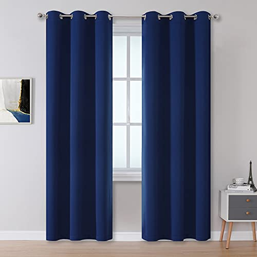 DUALIFE Verdunkelungsvorhänge für Schranktüren, 2 Paneele, Privatsphäre, Heimdekoration, temporäre Tür-Fensterabdeckung, Raumteiler, Vorhänge für Flur, 86 cm breit x 203 cm lang, Marineblau, Ösen