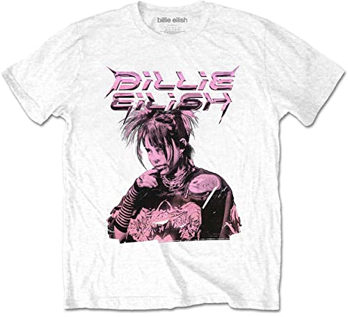 Billie Eilish T-Shirt Viola Illustrazione Ufficiale Unisex Bianca, Bianco, S