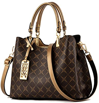 NICOLE & DORIS Frauen Handtasche Elegante Taschen für Damen Modern Tote Bag Mittelgroß Umhängetasche PU Leder Shopper Schultertasche mit Anhänger Bronze