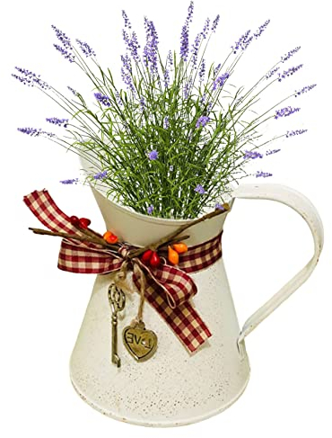 Pitcher Vase, rustikale Blumenvase kleine Metallkrug Vase Pflanzer Shabby Chic Milk Krug Vase für Heimküche Badezimmerdekoration Beige