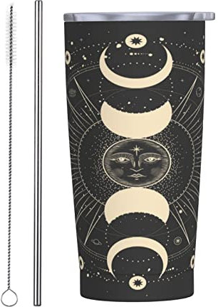 Gobelet isotherme Moon Star Mystic Sun Astrologie Tarot Goth 20 OZ avec couvercles et paille Tasse sous vide en acier inoxydable Café Eau Tasse de voyage étanche pour la maison, le bureau, l'école