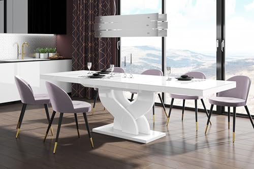 designimpex Design Esstisch HEB-111 Weiß Hochglanz ausziehbar 160 cm bis 256 cm Esszimmertisch für bis zu 10 Personen Hochglanz Funktionstisch modern vielseitig Esszimmer erweiterbar zeitlos