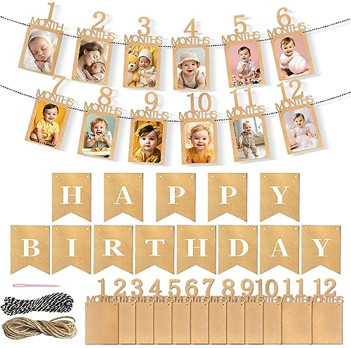 Fotogirlande 1. Geburtstag Junge Mädchen, Happy Birthday Girlande Baby, Happy Birthday 1 Girlande, Happy Birthday Girlande 1. Geburtstag, Geburtstag Girlande Foto Banner, Kinder Monatlich Bild Prop