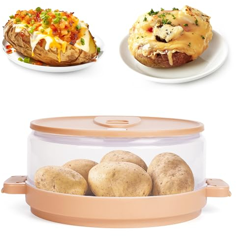Winter Shore Cuisson Pomme de Terre au Micro-Ondes - Cuiseur en Plastique Transparent pour Patates Tendres - Cuisson Rapide, Lavable au Lave-Vaisselle, Ustensile de Cuisine Sans BPA 24x 19,5x 9,5 cm