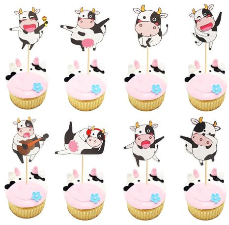 Arthsdite 48 Stück Kuh Cupcake Topper Bauernhof Tier Happy Birthday Cupcake Dekorationen für Kuh Bauernhof Tier Zoo Thema Kinder Junge Mädchen Geburtstag Party Supplies Party Decor