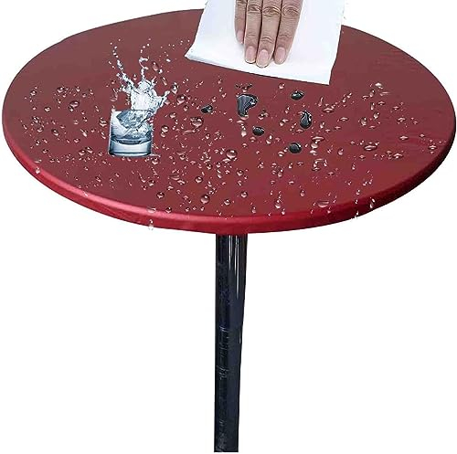 CAKERS Tischdecke Rund Elastische, Gartentischdecke Outdoor Tischdecke, Wasserdicht Rutschfestem Runden Tischdecken, Wachstuchtischdecke mit Gummizug (90cm Durchmesser,Rot)