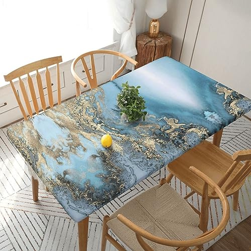 JAYWIS Tischdecke mit Marmordruck, elastischer Rand, 152 cm, rechteckig, wasserdicht und abwischbar, Tischabdeckung für elastische Kanten, Tischabdeckung für drinnen und draußen, Terrasse, Picknick,
