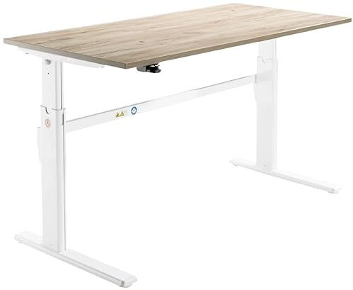 Schreibtisch höhenverstellbar elektrisch 120x80x72,5-118,5cm Gestell weiß Tischplatte wildeiche, Tisch computertisch ergonomischer bürotisch, computertisch officedesk verstellbar pc-tisch