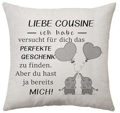 Aconesong Liebe Cousine Geschenk Beste Cousine Geschenk von Cousin Kissenbezug Geschenke für Cousine Geschenk für Weihnachten Geburtstagsgeschenk für Cousine Deko 45 x 45 cm (Cousine)
