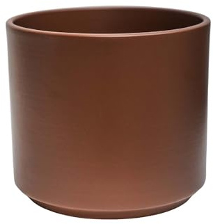 Ivyline Prague Planter in Mocha with Waterproof Exterior and Cylindrical Shape - Matte Finished Flower Pot - Modern Home Decoration - H19.5 x D22 cm