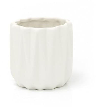 Carousel Home White Ceramic Ribbed Cachepot Indoor Flower Pot - Contemporary White Geometric Planter - Small