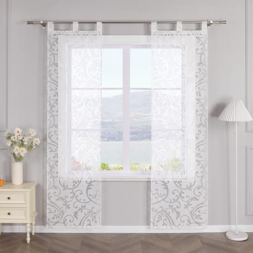 SCHOAL Schiebegardinen mit Schlaufen 2er Set Gardinenschal Ausbrenner Design Transparente Schiebevorhang Modern Fensterschal BxH 57x175cm Weiß
