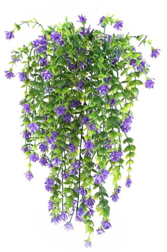 HBell 2Pcs Artificial Hanging Flowers,UV-Resistant Fake Hanging Plants Flower Bouquet Hanging Vine Plants Drooping Plants for Wall Home Garden Yard Patio Wedding Indoor Outdoor Decoration (Purple)
