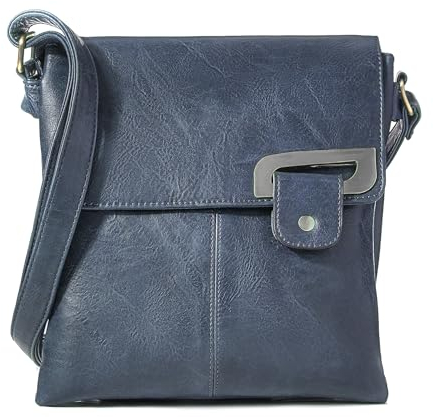 AOSSTA Women's Cross Body Shoulder Messenger Bag Multiple Slip and Zip Pockets Handbag with Storage Pocket Adjustable Strap (Navy)
