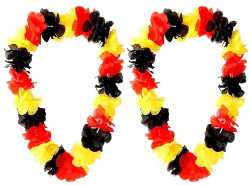 2 Stk Karneval Deutschland Fanartikel Blumenkette, Deutschland Flagge Girlanden Schwarz Rot Gelb, Zirkus Foto Requisiten Blumenketten, Uropameisterschaft Fußball Party Deko, Geburtstag Zubehör Präsent