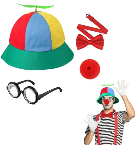 SIEBOLD 4 Stück Propeller mütze,Helikopter Cap,Propeller Hut,Lustige mützen,mit NerdBrille and Clownnase,Einstellbare BowTies,Reisen für Karneval Party hüte Kostüm für Erwachsene und Kinder