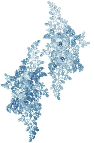SYSUII 1 Paar 3D-Blumenstickerei Spitzenstoff Bestickte Perlen Blumenapplikation Aufnäher Stickerei Spitze Applikationen Nähen auf Patches für Kleidung Nähen Hochzeit Braut Kleid -Blau