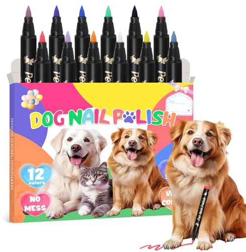 MSDADA 12 Colors Dog Nail Polish Pens, Quick Dry Pet Nail Polish Set for Dogs to DIY Stylish Dog Nail Art, Non-Toxic Dog Safe Nail Polish Dog Accessories for Large & Small Dogs