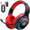 Awinnasey Cuffie Gaming Wireless da 2,4 GHz per PC, Mac, Switch, PS4, PS5, Cuffie Wireless con Cancellazione del Rumore con Microfono Staccabile, Cuffie Bluetooth con Cavo da 3,5 mm, Nero Rosso