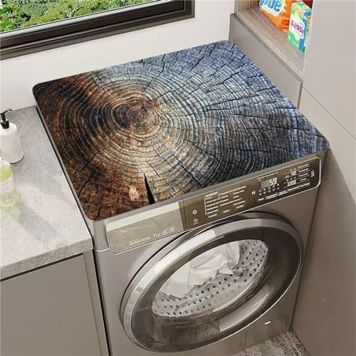 Morbuy Style Vintage Tapis de Protection Antidérapant pour Dessus de Machine à Laver, Planche de Bois Grain de Bois Tapis pour Dessus de Machine à Laver Absorbant (60x60cm,Anneaux de Croissance)
