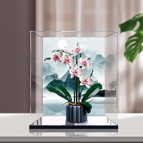 3MM Acrylic Display Case for Lego Orchid 10311 Building Set,Dustproof Clear Display Case Compatible with Lego 10311(Not Include The Model) (Mirror base + painted)