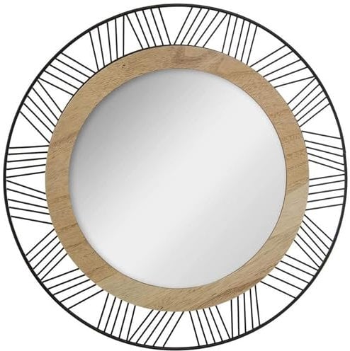 Well Home - Espejo Redondo Montado en Pared, Madera y Metal, Diámetro 45cm - Elegante y Funcional