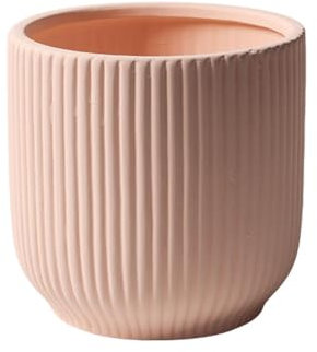 Fioriera in Ceramica Scanalata Rotonda Con Foro Di Drenaggio, Design Moderno A Strisce Per Interni Ed Esterni Vaso Per Piante Per Finestre Dell'home Office E Decorazioni Per Esterni (Rosa,17 cm)
