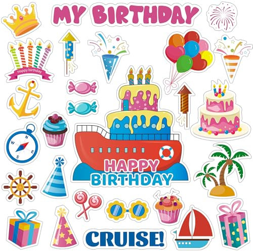 28 Pcs Birthday Cruise Door Magnets Decorations Funny Cruise Ship Door Magnets Magnetic Reusable Cruise Magnet for Happy Birthday Cabin Door Ship Carnival Refrigerator Office Car Accessories