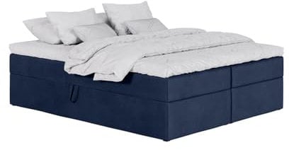 mybed. Boxspringbett ohne Kopfteil Simple Polsterbett mit Bettkasten Dunkelblau Dream Velvet 20223 Velours 7 Zonen Taschenmatratze H3 und Topper Doppelbett 180x200