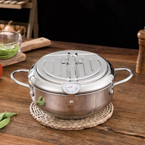 Freidora profunda de doble capa con estante de drenaje, olla de freidora de grasa profunda, olla de acero inoxidable, para estufa de gas, cocina de inducción (304 + 24 cm)