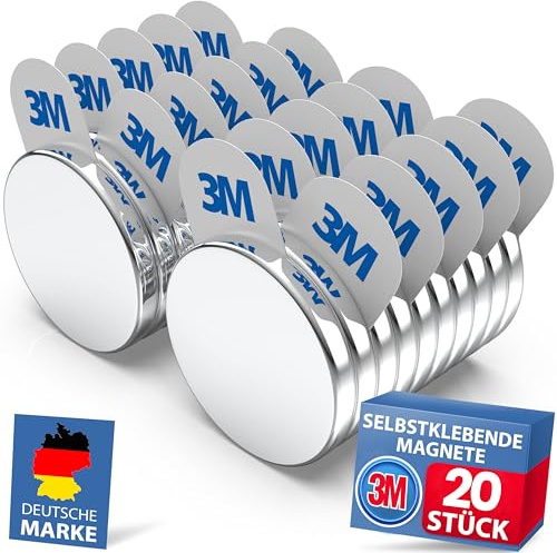 REORDA Neodym Magnete [STARKER 3M KLEBER] Maxi-Pack 20 Stück (30x3mm) | mit 3m Magnet klebepads | Powermagnete für Gewerbe, Whiteboard, Fotos & Kühlschrank