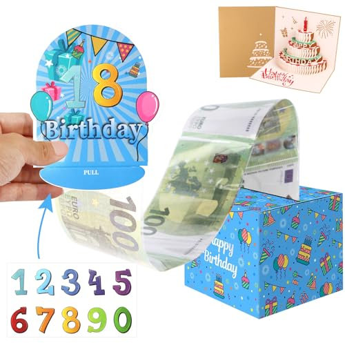 HUMTEOXI Geldgeschenke Geburtstag Überraschungsbox, DIY Geldgeschenk mit 3D Geburtstag Grußkarten Happy Birthday Geschenkbox für Kinder und Erwachsene, Eltern, liebe Menschen (Blau)
