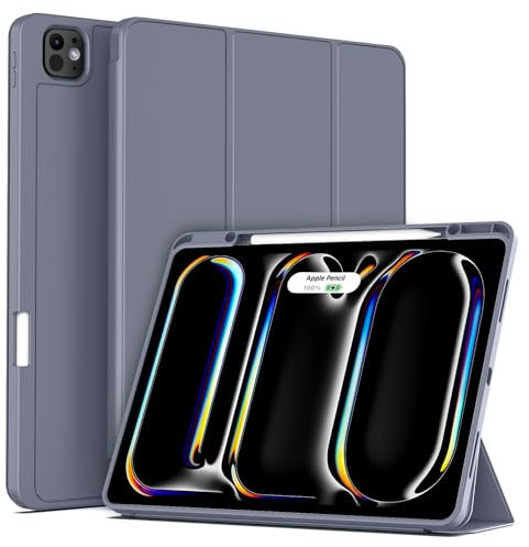 SZPSGC Hülle für iPad Pro 13 Zoll M4 2024 7. Erzeugung mit Stifthalter, TPU Rückseite Schutzhülle Hülle Unterstützt Apple Pencil Pro/USB-C für iPad Pro 13, Auto Schlafen/Wachen, Lila