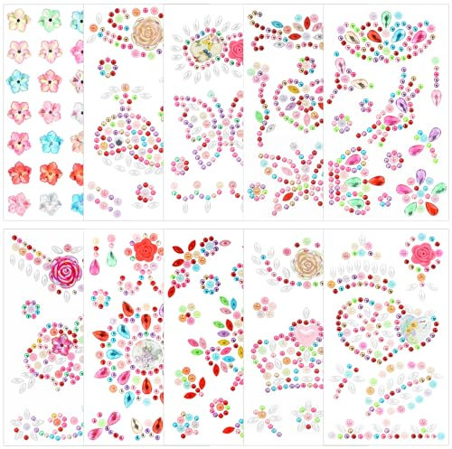 Glitzersteine Selbstklebend, 10 Blätter Strasssteine Selbstklebend, Acryl Bunt Sticker Glitzer, Glitzer Strass zum Basteln für DIY Handwerke, Nägel Deko (10 Blätter)
