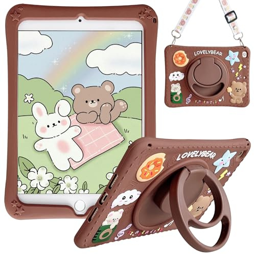 UUcovers - Funda infantil para iPad Mini 5 2019 y iPad Mini 4 2015 con soporte giratorio de 360°/correa para el hombro, funda de silicona suave con dibujos animados 3D para iPad Mini de 5ª/4ª