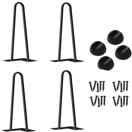 FIVMEN 4X Tischbeine Metall Schwarz 61 cm Haarnadel Tischbein Tischfüße Hairpin Legs 2-Stange Bein Haarnadelbeine mit Bodenschoner & Schrauben für Couchtische, Hocker und andere DIY-Möbel