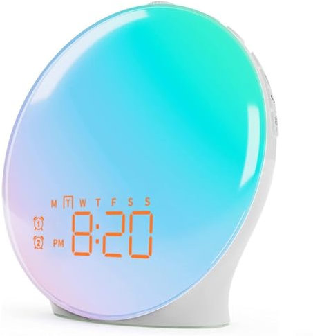 Gettimore Kinder-Wecker, Lichtwecker, Sonnenaufgang-Simulator mit 7 Tönen, 18 Farben, Nachtlicht, Dual-Alarme für Kinderzimmer (Standard-Edition)