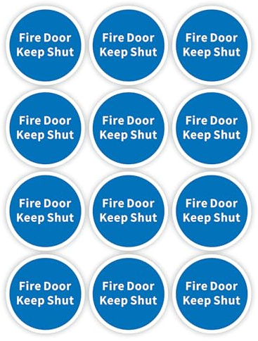 Lot de 12 autocollants « Fire Door Keep Shut » en vinyle autocollant solide, 8 cm x 8 cm, signalisation obligatoire, autocollant de porte coupe-feu, panneaux de porte de bureau