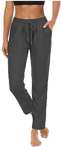 HXRYPG Jogginghose Damen mit Taschen Sporthose High Waist Freizeithose 7/8 Hosen Yogahose Athletic Hose Lounge Pants Bequeme Sweathose Traininghose Stretch Gym Yoga Pant Damen Sale Dunkelgrau XL