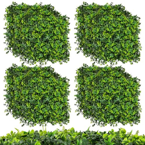 COSTWAY 12 Stück Künstliche Hecke Pflanzenwand, 50 x 50 cm, Paneele mit gemischten Blättern, Simulierter Rasen Kunstpflanze, Künstliche Pflanze Wandpflanze, für Wand Balkon Garten, Grün