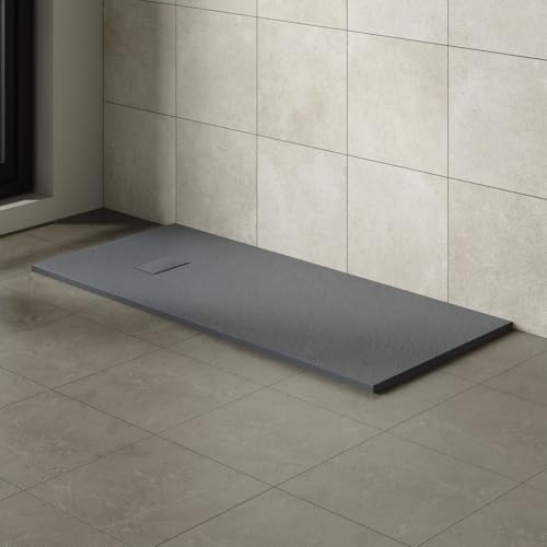 Aquariss SMC Slate Effect Rectangular 1700 x 800 mm Shower Base Anthracite | Slimline Anti Slip Shower Tray, Bathroom Wet Room Shower Cubicle Base, for Walk In Shower Door, Durable