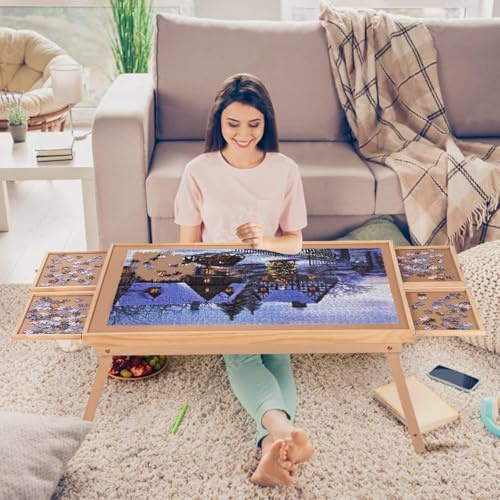 Puzzlebrett 1500 Teile, Puzzletisch mit 4 Schubladen und Abdeckung