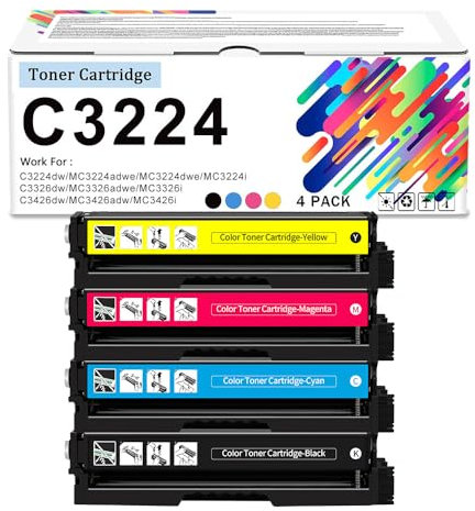 C3224 Tonerkartuschen Für Lexmark C3210k0 C3210C0 C3210M0 C3210Y0 Für Lexmark C3224dw MC3224adwe MC3224dwe MC3224i C3326dw MC3326adwe MC3326i C3426dw MC3426adw Drucker (Kein Chip),4 Colors-1 Pack